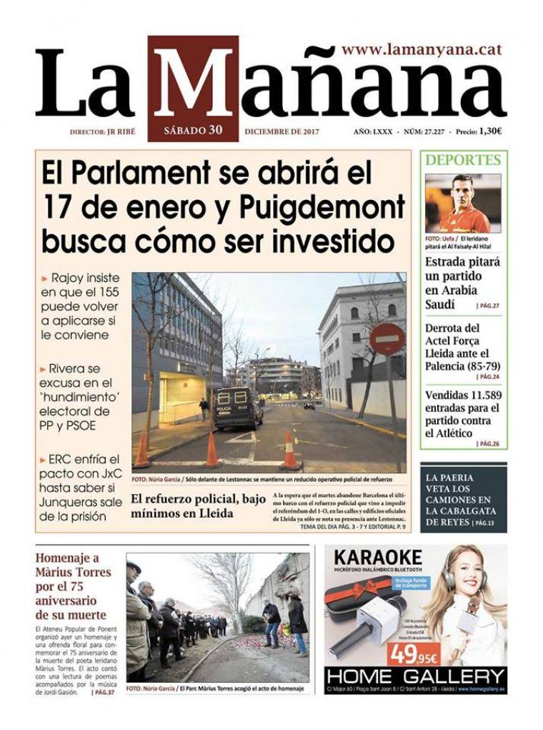 Portada del diari la Mañana