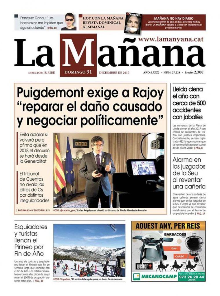 Portada del diari la Mañana