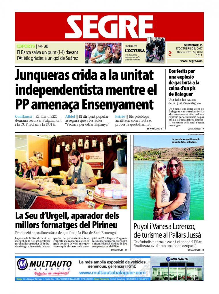 Portada del diari Segre