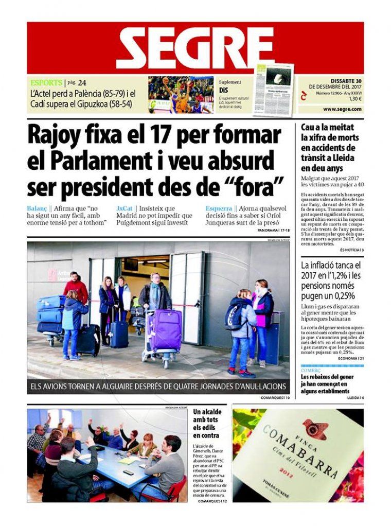 Portada del diari Segre