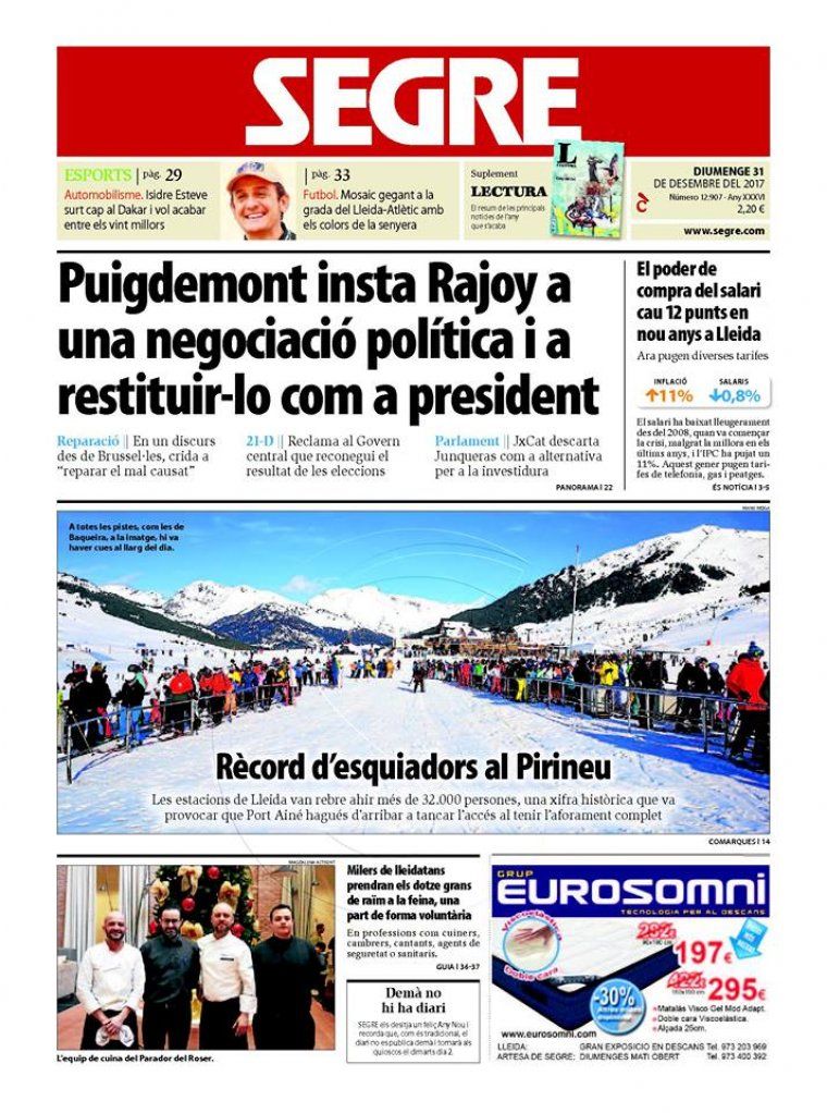 Portada del diari Segre