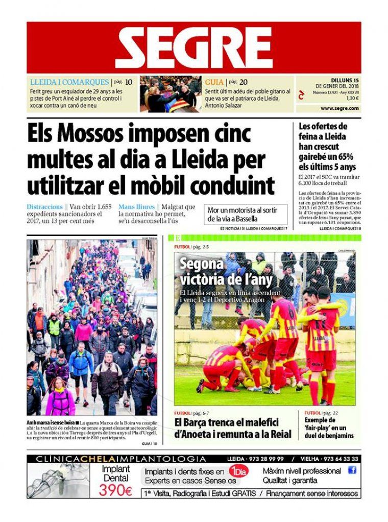 Segre, dia 15 de gener de 2018